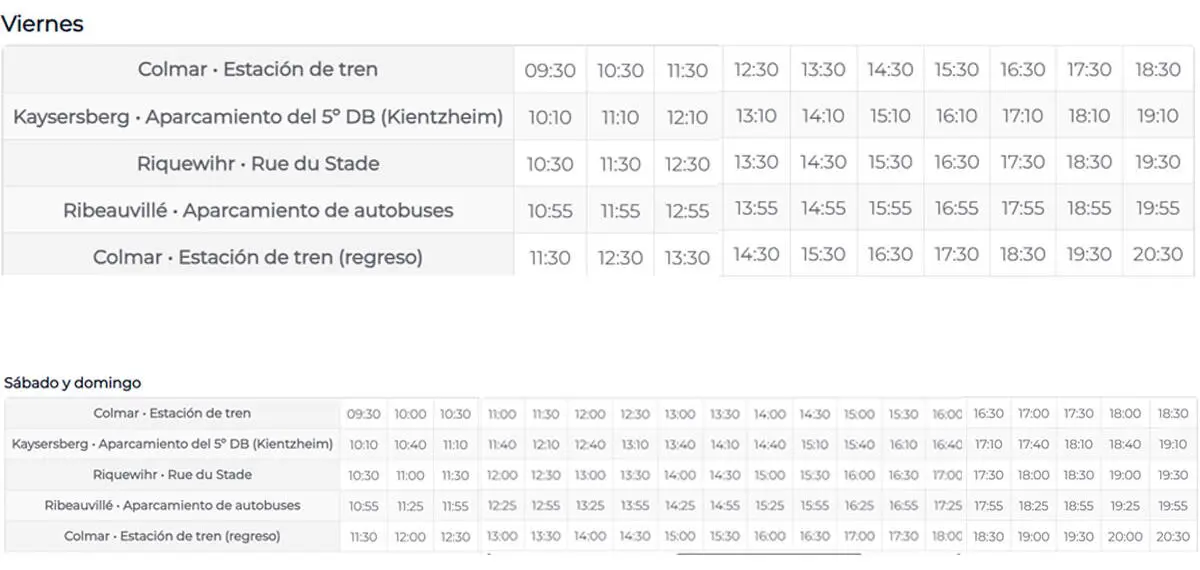 navettes de noel, autobuses alsacia Línea 1 (Colmar-Kaysersberg-Riquewihr-Ribeauvillé-Colmar)